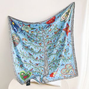 Écharpe carrée à motif géométrique,châle en satin,bandana d'été fin,décoration de sac à main extérieur,35.43 po,216.239.injSatin-90x90cm-Blue - Neuf