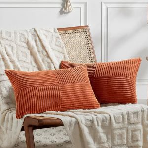 Cauc-Lot De 2 Boho Housse De Coussin 35x60 Caramel,&Agrave; Motif Crois&eacute; Decoration Housses De Coussin En Velours C&ocirc;tel&eacute;,Douillet Taie D'oreiller Housse Coussin Moderne Pour Canap&eacute; Chambre Chaise Lit - Neuf