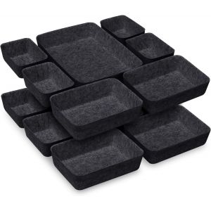 Lot de 14 Organisateurs de Tiroir,3 Tailles Rangement Tiroir en Feutre,Organiseur Tiroir pour Maquillage,Bijoux,Papeterie,Coiffeuse,Cuisine,Salle de Bain,Gris Fonc&eacute; - Neuf