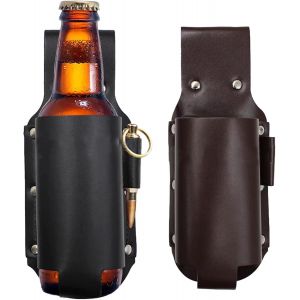 Jexnovashop-2 Pi&egrave;ces Bi&egrave;re Holster En Cuir Portable Cuir Bouteille Holster &Eacute;tui &Agrave; Bi&egrave;re Portable Pour La Bi&egrave;re Les Aliments En Conserve L'eau Potable Etc Pour Camping Randonn&eacute;e Festival P&ecirc;che Pique-N - Neuf