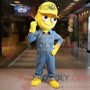 Costume De Mascotte Redbrokoly De Soldat De La Marine Jaune Citron Habill&eacute; D Une Chemise En Jean Et De Boutons De Manchette - Neuf