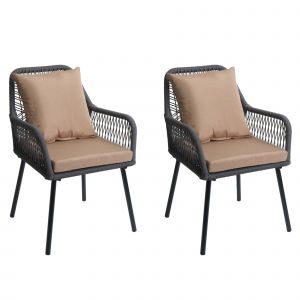 Lot De 2 Chaises De Jardin Aluminium Et Corde Tress&eacute;e Coussins Inclus Anthracite Taupe 04_0009698 - Neuf