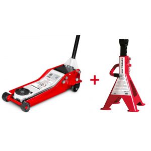 Pack cric 2,5T extra bas avec double pompe + paire de chandelles 3T MW Tools CAT25DL SET3 - Neuf