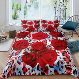 Housse De Couette À Motif De Roses, Housse De Couette Double À Motif Léopard Pour Adolescents, Parure De Lit En Peau De Guépard Pour Chambre D'enfants, - Neuf