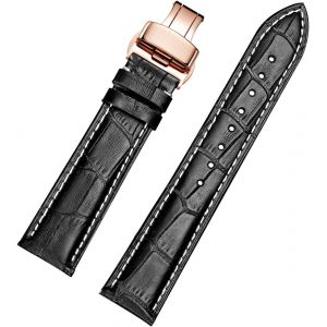 Kal-Cuir De Vachette, Bracelets De Montre En Cuir D'alligator Avec Boucle Déployante En Or Rose - Neuf