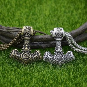 Mens Thor Marteau Mjolnir Couronne Valknut Pendentif Viking Rune Teiwaz Algiz Vicotory Protection Amulette Scandinave Vintage Collier - Neuf