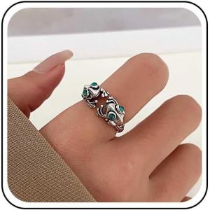 Kal-Bague Grenouille Animal Mignon Bague Grenouille En Cristal Vert Bague De Doigt Réglable Bague Ouverte Superposable Pour Femmes Bijoux - Neuf