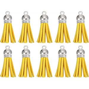 Kal-30pcs 1.5 Pouce Charme Porte-Clés À Pompons En Cuir Avec Capuchon Argenté Pour La Fabrication De Bijoux De Bracelets Pendentifs, Décoration Artisanale Diy, Jaune - Neuf