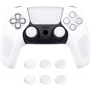 Coque Protection Pour Ps5 Manette,Housse Silicone Avec Capuchon Joystick Pour Ps5 Controller Cover Skin Antidérapante Compatible Avec Station De Charge-Blanc - Neuf