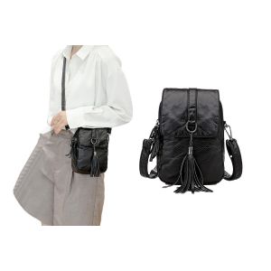 Sac bandouli&egrave;re pour t&eacute;l&eacute;phone femme en cuir PU avec bandouli&egrave;re amovible et poches zipp&eacute;es - Noir - Neuf