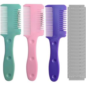 3pcs Double Côtés Peigne De Coupe De Cheveuxpeigne De Rasoir De Cheveux, Coupes De Cheveux Lame Peigne, Pour Salon De Coiffure Maison De Coiffure Cheveux Tondeuse Peigne(Livré Avec 20 Lames) - Neuf