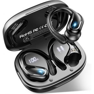 CPOD-Ecouteurs Bluetooth Sport,3D Hi-Fi Son Stéréo,Ip7 Étanche,Bluetooth 5.3,75 Heures D'Autonomie,Étui De Chargement,Noir - Neuf
