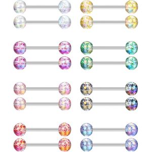 Nbgcm-16pcs Piercing Langue Acier Chirurgical Piercing Tetons Femme Piercing Langue 12mm/14mm Piercing Teton 16mm/18mm Multicolore Piercing Barre Set Plastique Barbell Bijoux De Piercing - Neuf