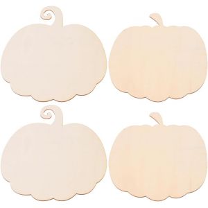 CAUC-Lot de 4 planches de citrouille d'Halloween en bois non peintes pour enfants, d&eacute;coration de f&ecirc;te, beige - Neuf