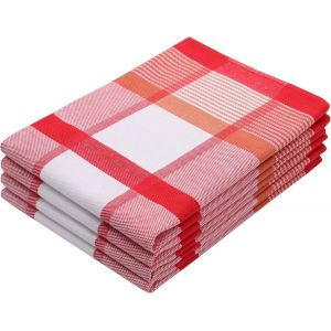 Eryi-Set De 4 Torchons En Coton De 50x70 Cm - Torchons De Cuisine Absorbants Et Robustes - Lavables Jusqu'à 60°C - Rouge À Carreaux - Qualité Gastronomique - Certifiés Oeko Tex® - Neuf