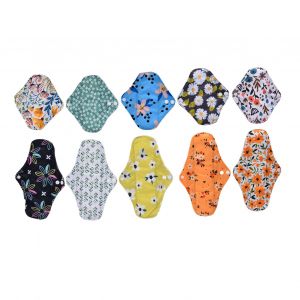 Lot De 10 Serviettes Hygieniques Lavables En Charbon De Bambou Pour Femmes, Reutilisables Et Lavables, Motif Floral - Neuf