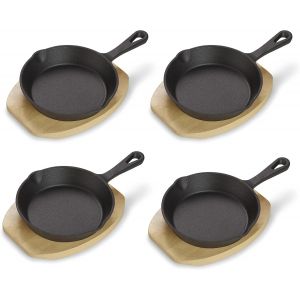 Checarzhn--No1-Set De 4 Poêles À Servir En Fonte, Mini Poêlon Avec Planche De Service, Petite Poêle À Griller, Déjà Cuit, Convient Pour Les Fours, Les Grils Et Les Bbq - Neuf
