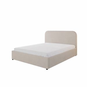 Lit avec coffre de rangement 140x190cm velours beige HOUSTON - Neuf