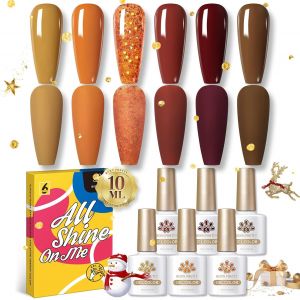 Vernis Semi Permanent Marron, 10ml 6 Couleurs Automne Hiver Caramel Café Vin Rouge Pailleté Orange Semi Permanent Uv Vernis Ã Ongles Gels Semi-Permanents Trempé Sain Et Durable - Neuf