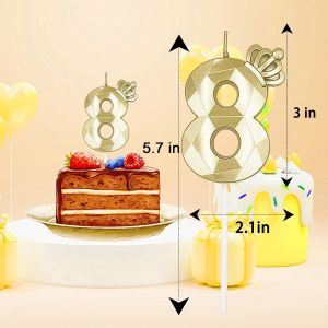 Bougie Num&eacute;ro 7, Grande Bougie D'anniversaire De 7,6 Cm Avec Couronne 3d Exquise Con&ccedil;ue Pour D&eacute;corations De G&acirc;teau Pour Anniversaire De Mariage,R&eacute;unions D'anniversaire (Or-7)[Z2603] - Neuf
