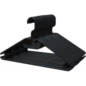 Cintres en Plastique 100% Recycle, Lot de 30, Noir. pour Tout V&ecirc;tement, Crochet Pivotant &agrave; 360&deg;, Gain de Place, Porte-Accessoires, Crochets pour Robes, Chemisiers et Jupes, Made in Spain - Neuf