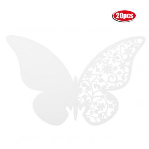 HJLIAN Lot de 20 marque-places creux en forme de papillon pour mariage, decoration de table en verre a vin (blanc) - Neuf