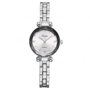 Montre A Quartz Lvpai Pour Femme, Style Retro, Cadran A Chiffres Romains, Bracelet En Alliage (Or Et Blanc) - Neuf