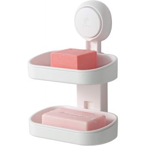 Porte-savon double couche avec porte-savon à ventouse, porte-savon double couche, porte-éponge solide pour douche, salle de bain, baignoire et évier de cuisine, sans perçage, amovible - Neuf