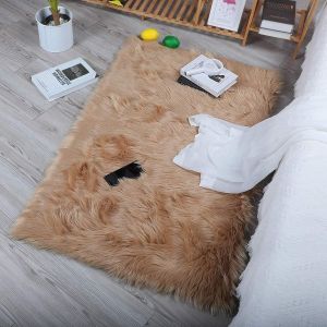 Kalanka-Peau De Mouton Synthétique,Cozy Sensation Comme Véritable Laine Tapis En Fourrure Synthétique, Man-Made Luxe Laine Tapis De Canapé Coussin (60x90cm, Marron) - Neuf