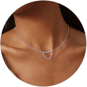 Kal-Collier Coeur Femme Collier Argent 925 Femme Filles Pendentif Coeur Cz Mignon Pendentif Coeur Ouvert Chaine Collier Femme Argent Or Rose Bijoux Cadeau Chaîne Solide Réglable 17"/43cm - Neuf