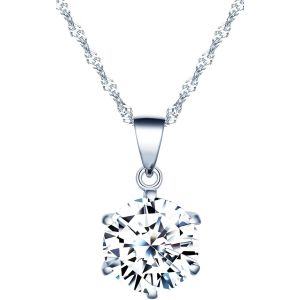 Kal-Collier Diamant Pour Femmes Et Filles, Collier En Argent 925, Pendentif De Zircon Brillant, Collier Solitaire À 6 Griffes, 45cm Chaîne De Singapour Argent, Bijoux Élégants - Neuf