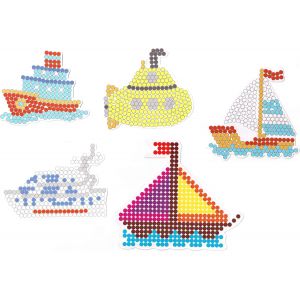 DDA-HPT Kit de plaques à épingles pour perles à repasser Midi 5 mm, 5 plaques à épingles avec modèles de motifs (compatibles avec les perles à repasser Hama Midi) (Navires) - Neuf