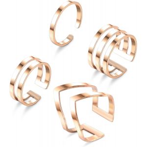 Kahfl-4pcs 316l Acier Inoxydable Empilable Bague Phalange Femme Knuckle Midi Pour Minimaliste Chevron V Line Réglable Nail Thumb Set - Neuf