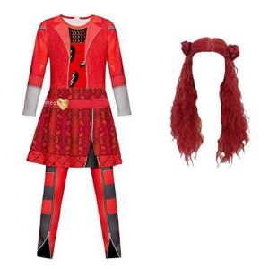 D&eacute;guisement De Princesse Rouge Pour Fille, Combinaison Rouge Avec Perruque, Tenues D'halloween Pour Enfants - Neuf