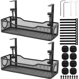 Mevronisshop-Lot De 2 Paniers De Gestion Des C&acirc;bles, 34 X 12 X 7,8 Cm, Noirs, Pour Bureau Et Gestion Des C&acirc;bles, Sans Per&ccedil;age, Supports De C&acirc;bles, Pour Bureau Et Maison - Neuf