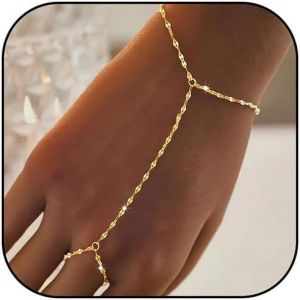 Eryi-Bracelet Chaîne De Main Dorée Et Bague De Doigt - Bijou Élégant En Or Relié À Une Bague - Tendance - Neuf