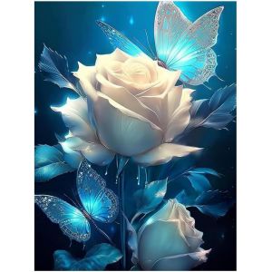 Ayuhr-5d Diamond Painting Kit Fleur Papillon Diamant Peinture Rose Diamant Peinture Diy Rose Peinte À La Main L'huile Cristal Strass Broderie Peinture Diamant Pour Décoration Murale Maison 30x40cm - Neuf