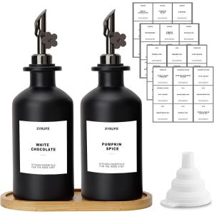 Bhhbb-Sunal Lot De 2 Distributeurs D'huile D'olive Avec Plateau - 350 Ml, Noir, En Verre Pour Cuisine Avec Bec Verseur Lesté - Neuf