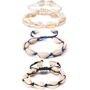 Kgabery-3 Bracelet Coquillage Bracelets De Cheville De Corde Réglable Cauris Naturel Pour Femmes Filles Noir Blanc Bleu - Neuf