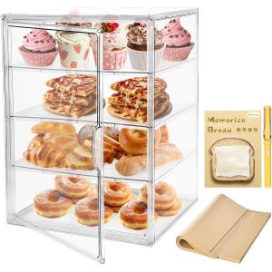 BLAZEFLUX-Vitrine patisserie 4 etages, porte magnetique, rangement pain clair 15.5x11.4x9.8 pouces pour comptoir cuisine - Neuf