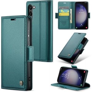 Maa-Coque Pour Samsung Galaxy S23, Étui Housse En Rfid Protection Premium Pu Cuir Portefeuille Rabat Case Magnétique Stand Antichoc, Étui Case Pour Samsung Galaxy S23, Bleu Vert - Neuf