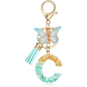 Kal-Initiale Letter Keychains Porte Cl&eacute; Lettre N,Alphabet Initial Keyring Pendentif,Vert Feuille D'or Key Ring - Neuf