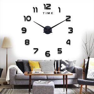 FCHHK-Modern DIY Grande Horloge Murale,3D Miroir Autocollant Metal Silencieuse Pendule Murale,Pendule Murale Moderne Métallique Horloge Décorations de Bureau Domicile-Noir,Extensible de 60 à 90 cm - Neuf