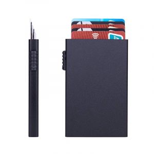 Porte-carte de cr&eacute;dit bancaire d'identit&eacute; magique portefeuilles intelligents hommes unisexe porte-carte d'identit&eacute; &eacute;tui en m&eacute;tal mince Pop Up portefeuille minimaliste en aluminium--Black - Neuf