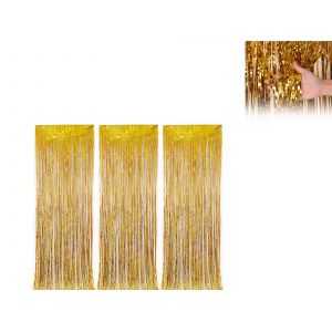 Rideau de fond &agrave; franges dor&eacute;es de 2 m (3 pi&egrave;ces) pour d&eacute;coration de f&ecirc;te - Neuf