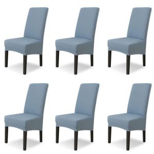 (Gris Bleu) 6 Pieces Grande Salle A Manger Housses De Chaise, Plus La Taille De Machine Amovible Housses De Chaise Pour Salle A Manger De L'hotel De Cuisine, Decoration - Neuf