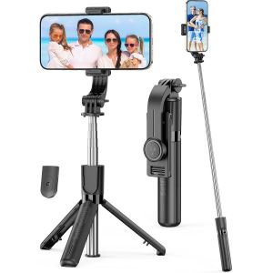 KALANKA-Mini Perche a Selfie, Extensible Tr&eacute;pied pour T&eacute;l&eacute;phone avec T&eacute;l&eacute;commande D&eacute;tachable Portable Selfie Stick et Trepied de Voyage, Tr&eacute;pied Smartphone Compatible avec iphone 16/15/14/13/Samsung/ - Neuf