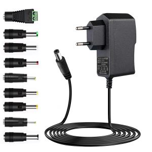 KALANKA-12V 1A Adaptateur Secteur AC &agrave; DC, Transformateur d'alimentation Universel avec 9 DC Connecteurs, Alimentation 100-240V 50-60Hz pour Routeur Bande Lumineuse Cam&eacute;ra Tablette Scanner TV Box - Neuf