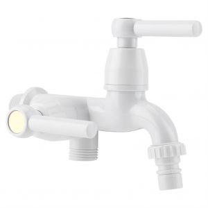 HJLIAN Robinet de machine a laver en plastique ABS, robinet d'evier de lavabo avec double bec et poignee G1/2 #3 - Neuf
