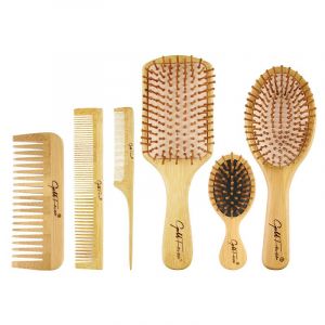 6pcs Brosses À Cheveux En Bambou Peigne À Queue À Dents Larges Brosse À Cheveux De Massage En Bois Écologique,Convient Aux Femmes Hommes Enfants,Kit Cadeau Pour Cheveux Secs Et Bouclés Par - Neuf